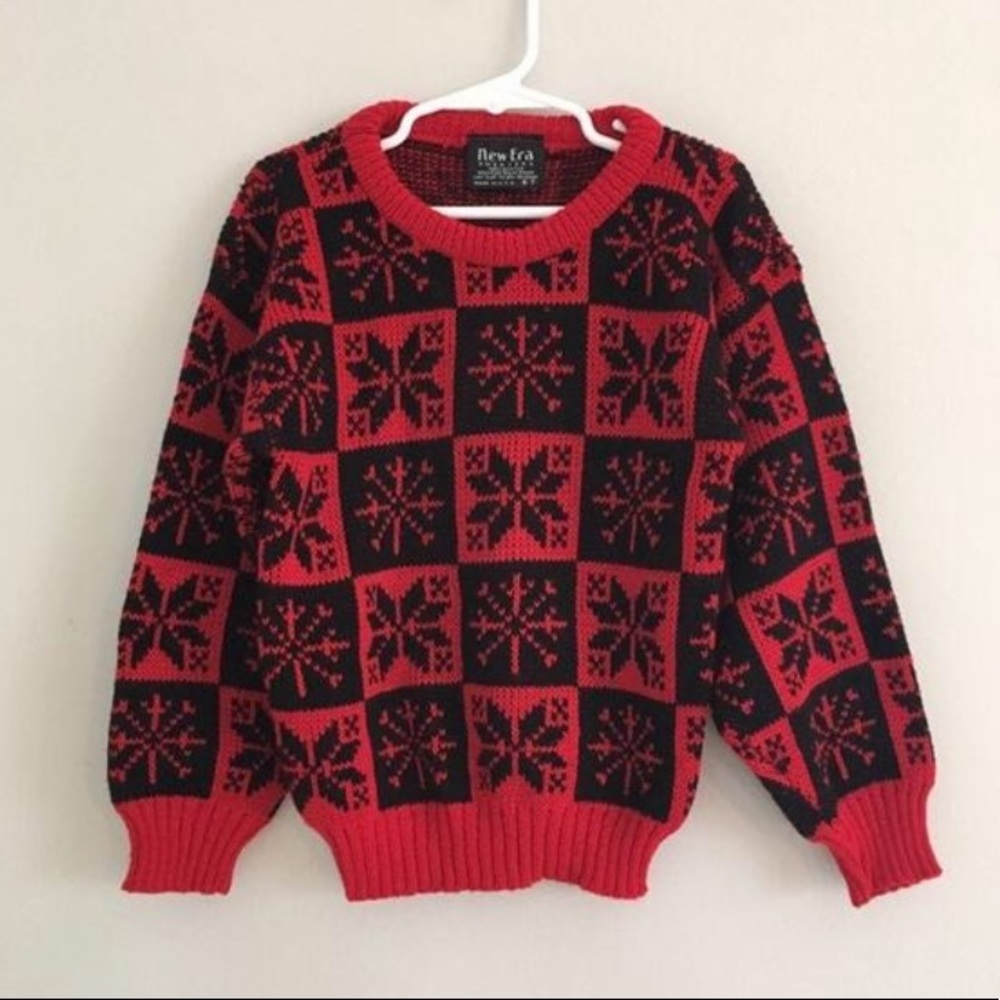 80s Vintage KIDS Red + Black Snowflake Sweater